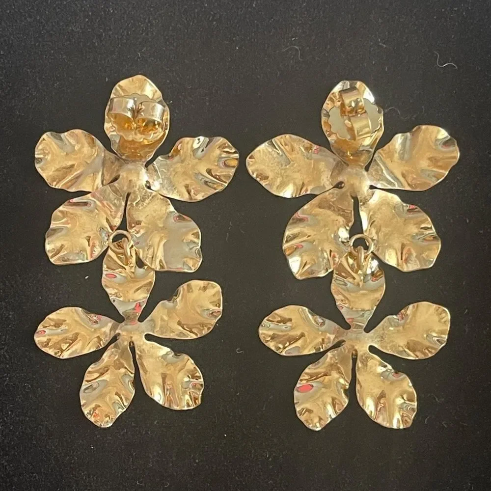 Anthropologie Gold Cherry Blossom Earrings NWOT